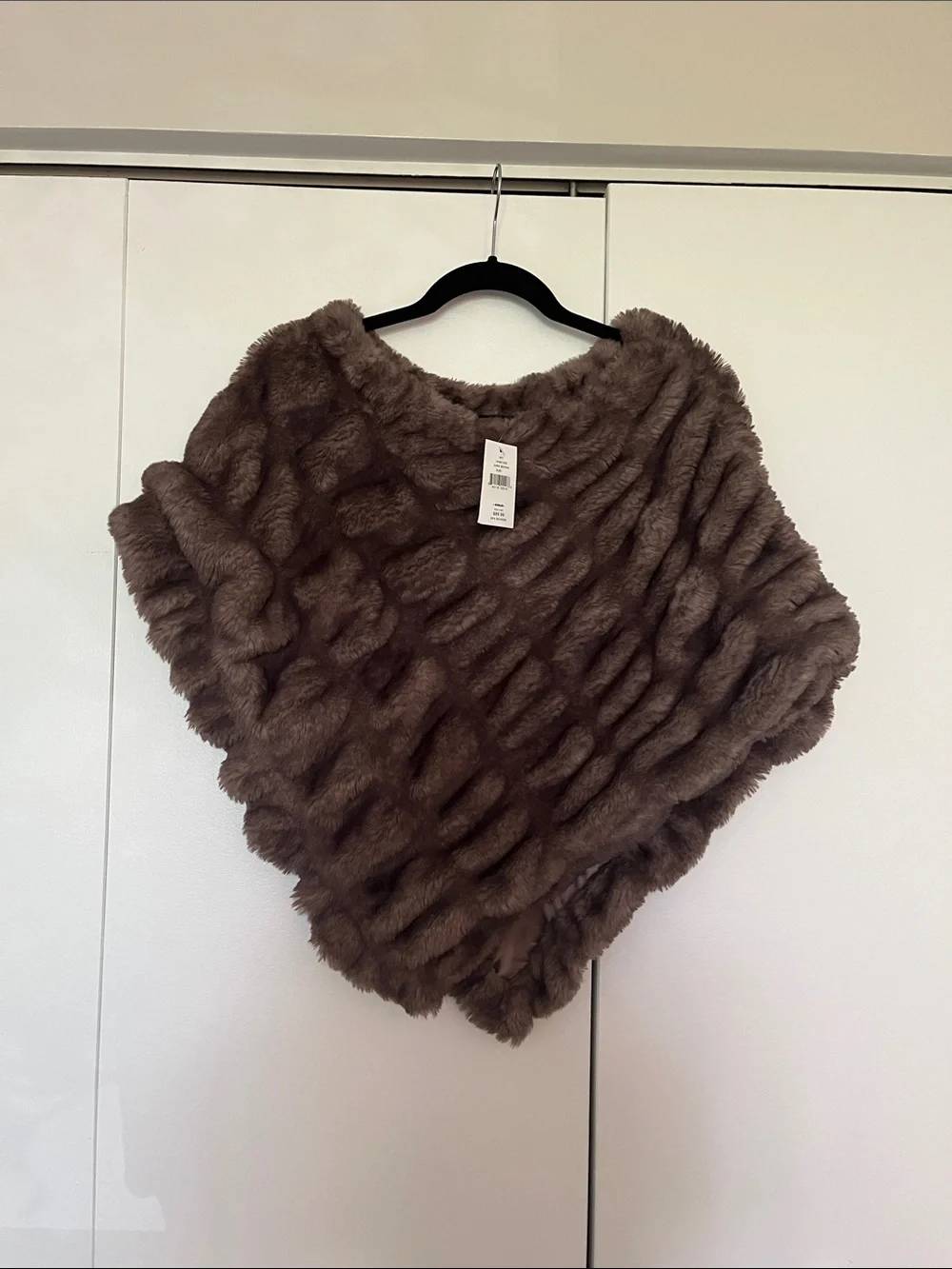 Plush Faux Fur Poncho in Brown
